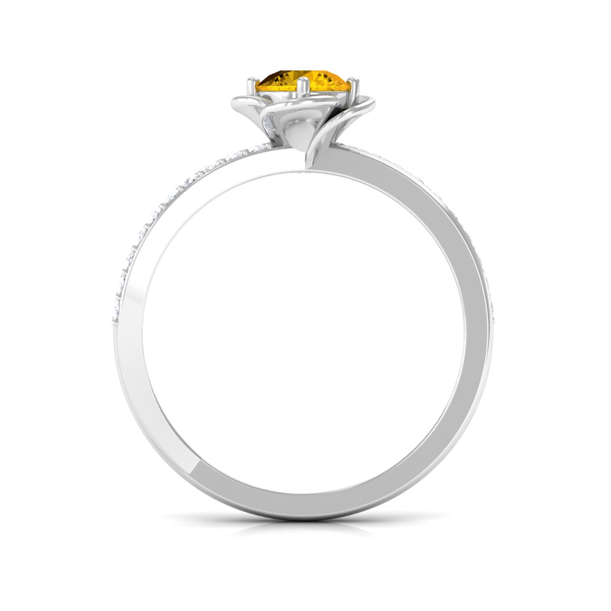 Yellow Sapphire and Diamond Flower Promise Ring Yellow Sapphire - ( AAA ) - Quality - Rosec Jewels