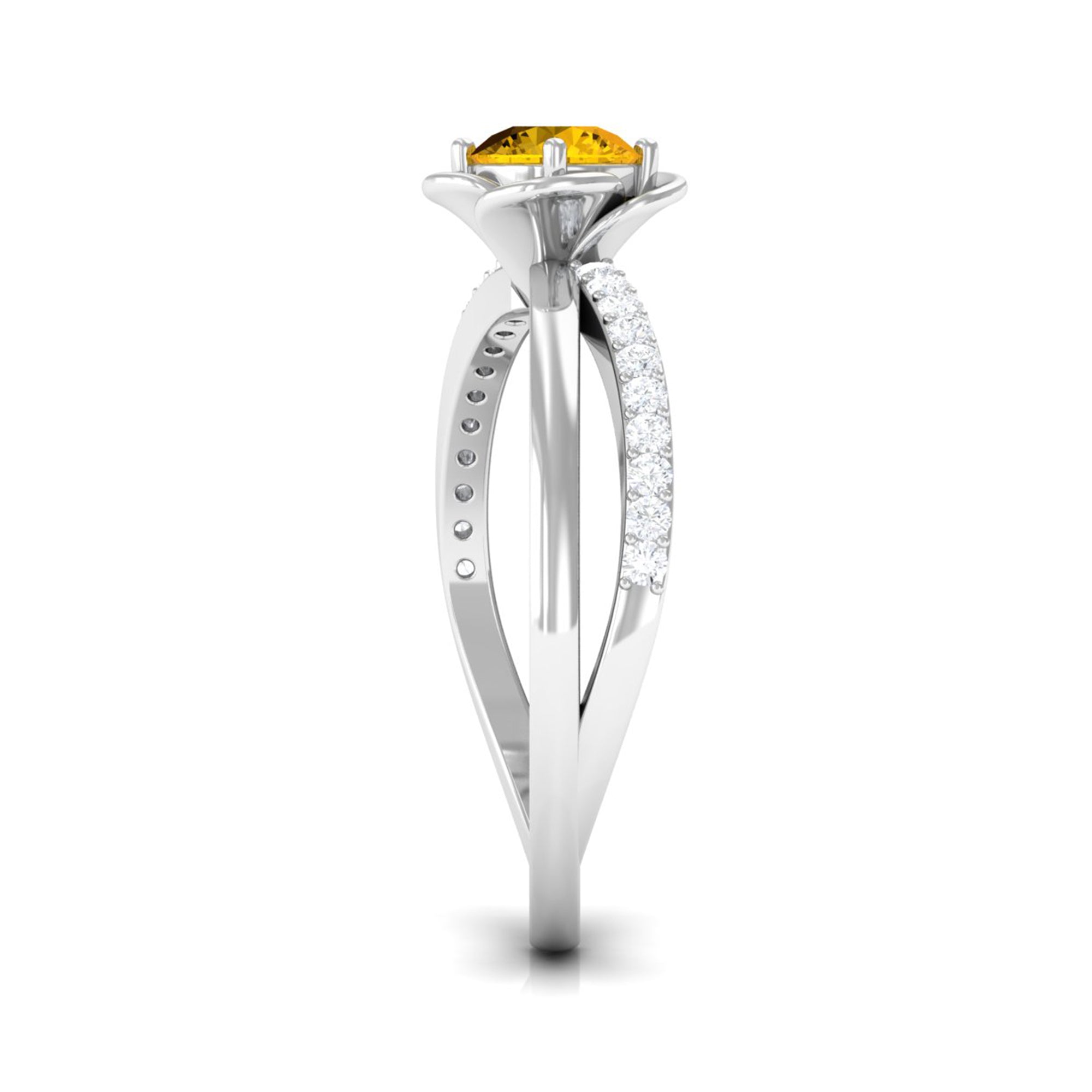 Yellow Sapphire and Diamond Flower Promise Ring Yellow Sapphire - ( AAA ) - Quality - Rosec Jewels