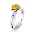 Yellow Sapphire and Diamond Flower Promise Ring Yellow Sapphire - ( AAA ) - Quality - Rosec Jewels