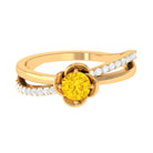 Yellow Sapphire and Diamond Flower Promise Ring Yellow Sapphire - ( AAA ) - Quality - Rosec Jewels