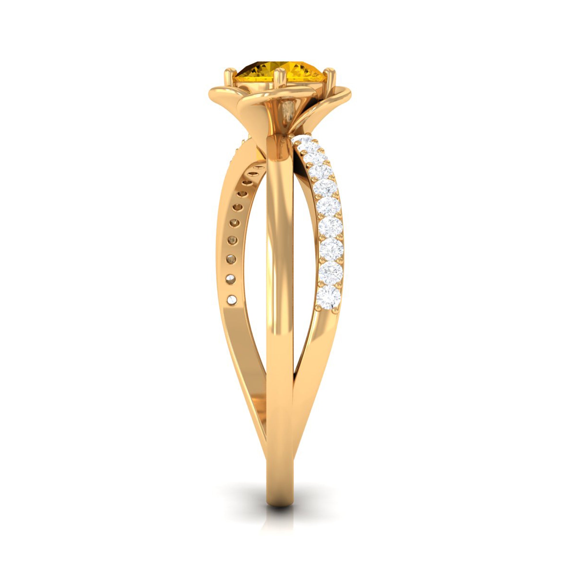 Yellow Sapphire and Diamond Flower Promise Ring Yellow Sapphire - ( AAA ) - Quality - Rosec Jewels