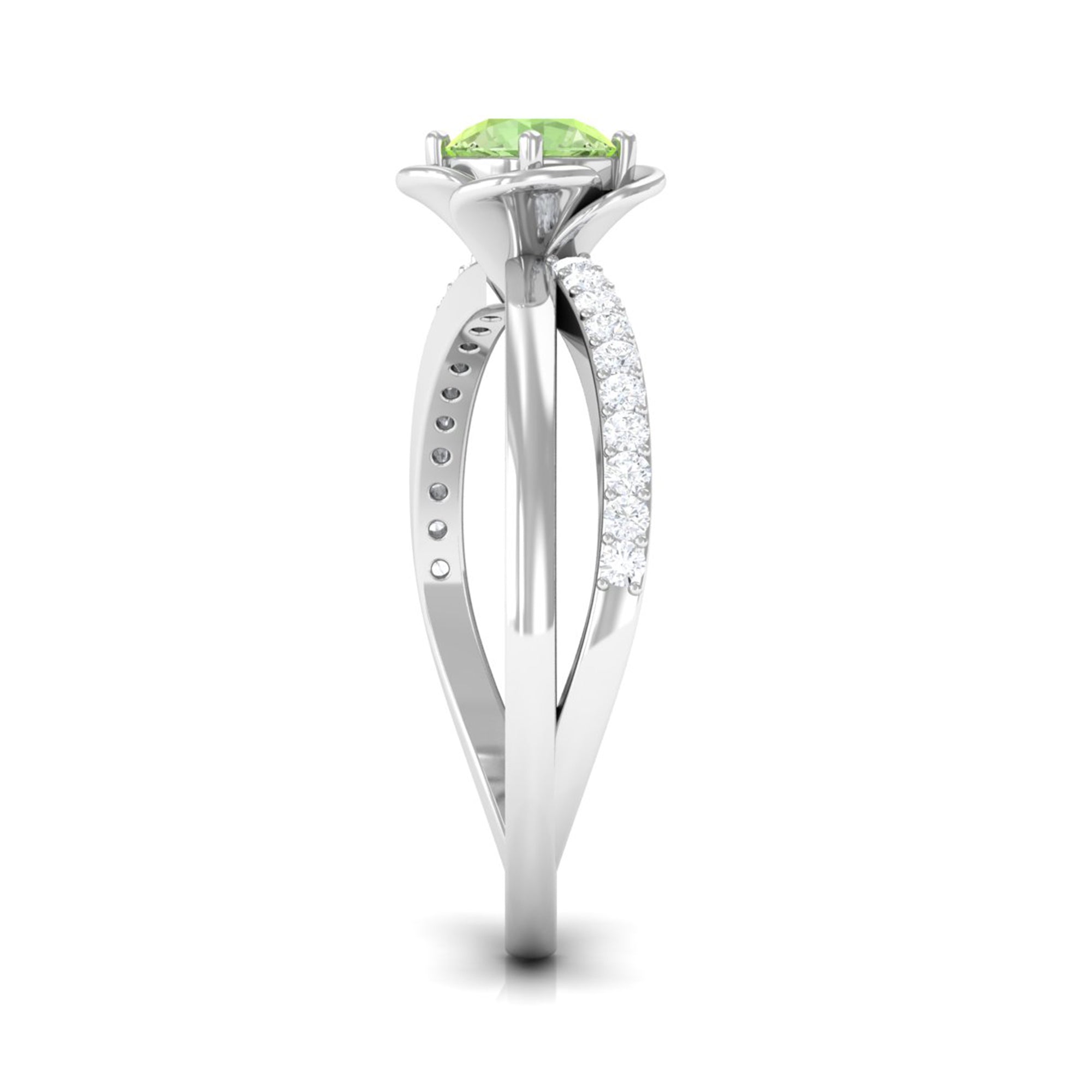 Green Sapphire and Diamond Flower Promise Ring Green Sapphire - ( AAA ) - Quality - Rosec Jewels