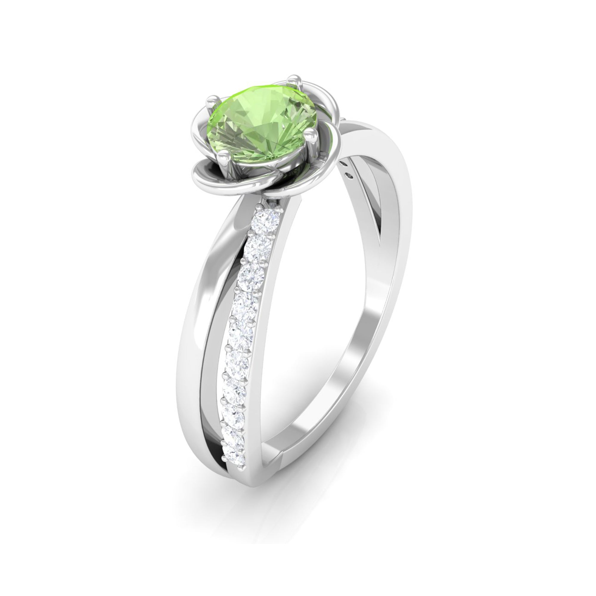 Green Sapphire and Diamond Flower Promise Ring Green Sapphire - ( AAA ) - Quality - Rosec Jewels