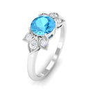 Swiss Blue Topaz Solitaire Flower Ring with Diamond Swiss Blue Topaz - ( AAA ) - Quality - Rosec Jewels