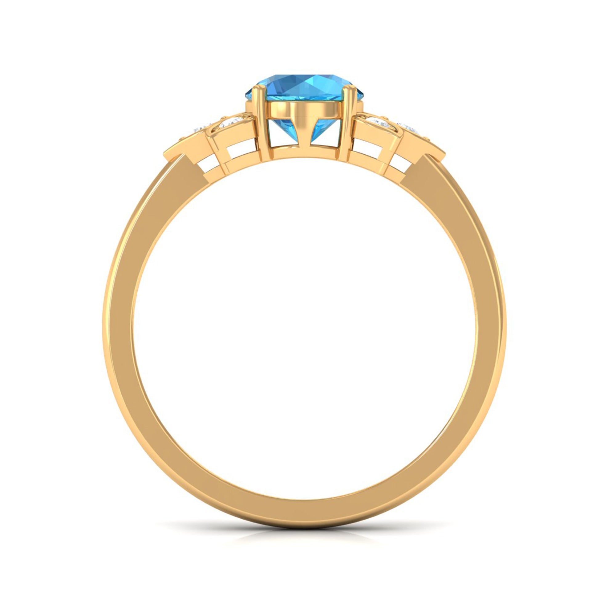 Swiss Blue Topaz Solitaire Flower Ring with Diamond Swiss Blue Topaz - ( AAA ) - Quality - Rosec Jewels