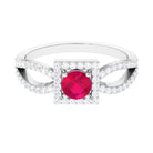 Split Shank Ruby Halo Engagement Ring with Diamond Ruby - ( AAA ) - Quality - Rosec Jewels