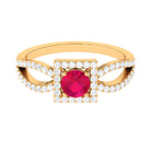 Split Shank Ruby Halo Engagement Ring with Diamond Ruby - ( AAA ) - Quality - Rosec Jewels