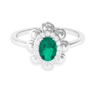 Oval Shape Emerald Flower Engagement Ring with Diamond Halo Emerald - ( AAA ) - Quality - Rosec Jewels