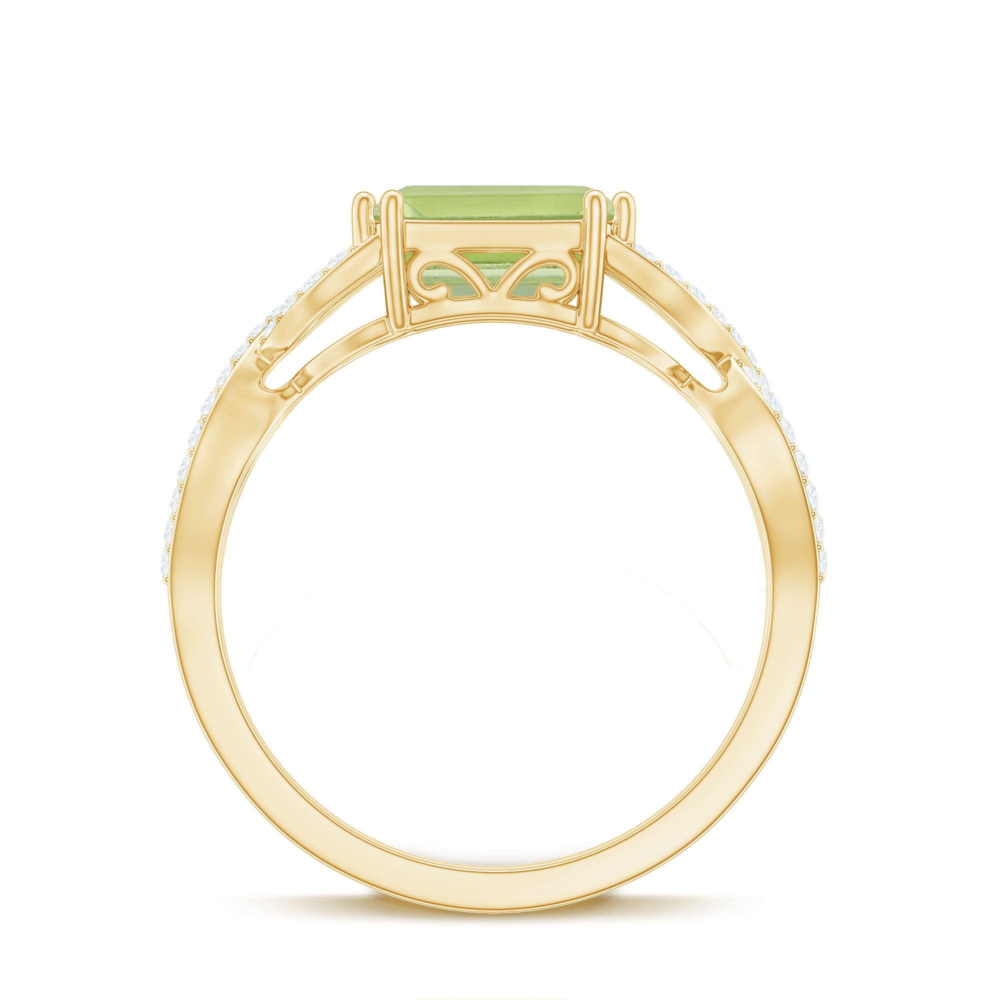 2 CT Emerald Cut Peridot East West Engagement Ring with Diamond Peridot - ( AAA ) - Quality - Rosec Jewels