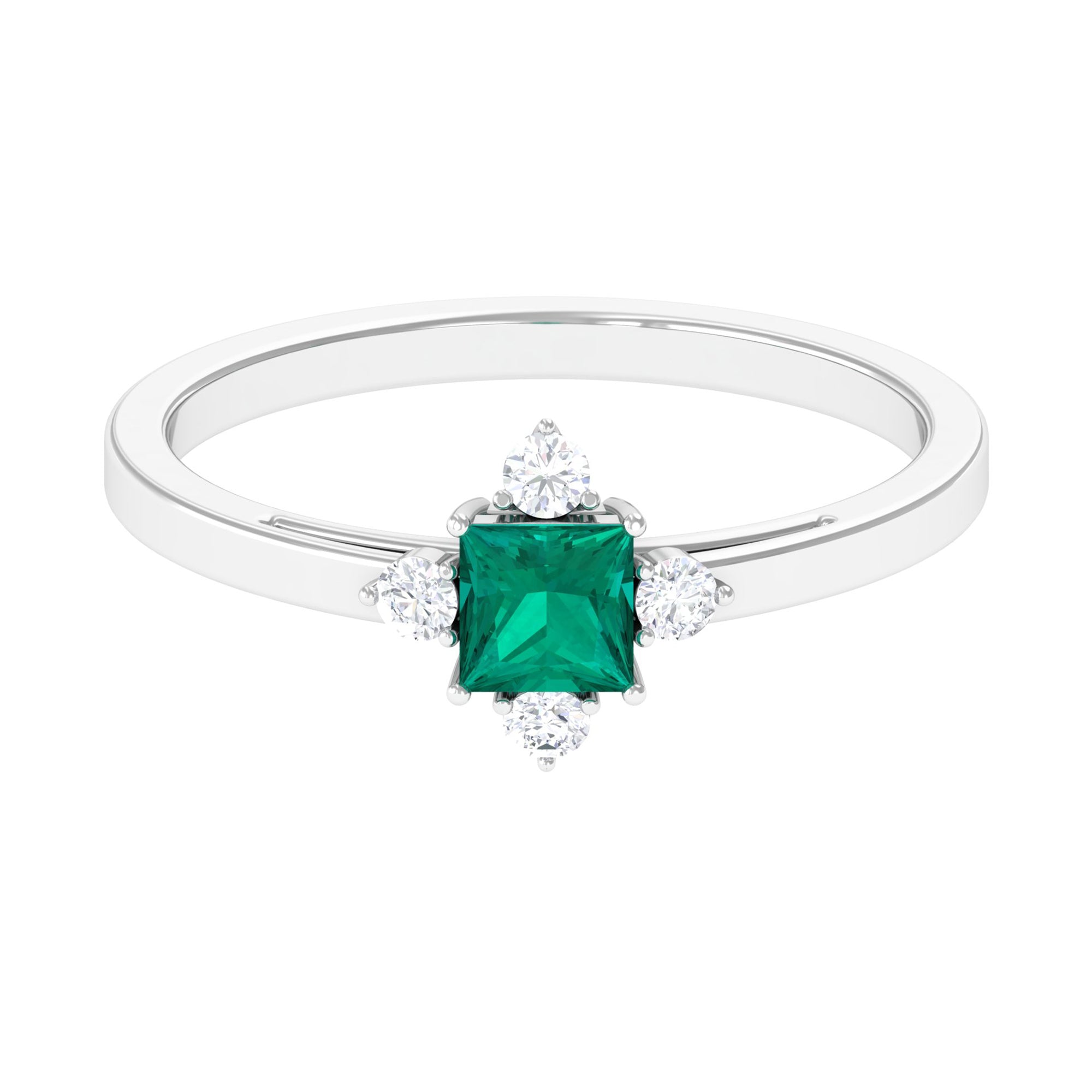 1/2 CT Princess Cut Emerald Minimal Ring with Diamond Emerald - ( AAA ) - Quality - Rosec Jewels