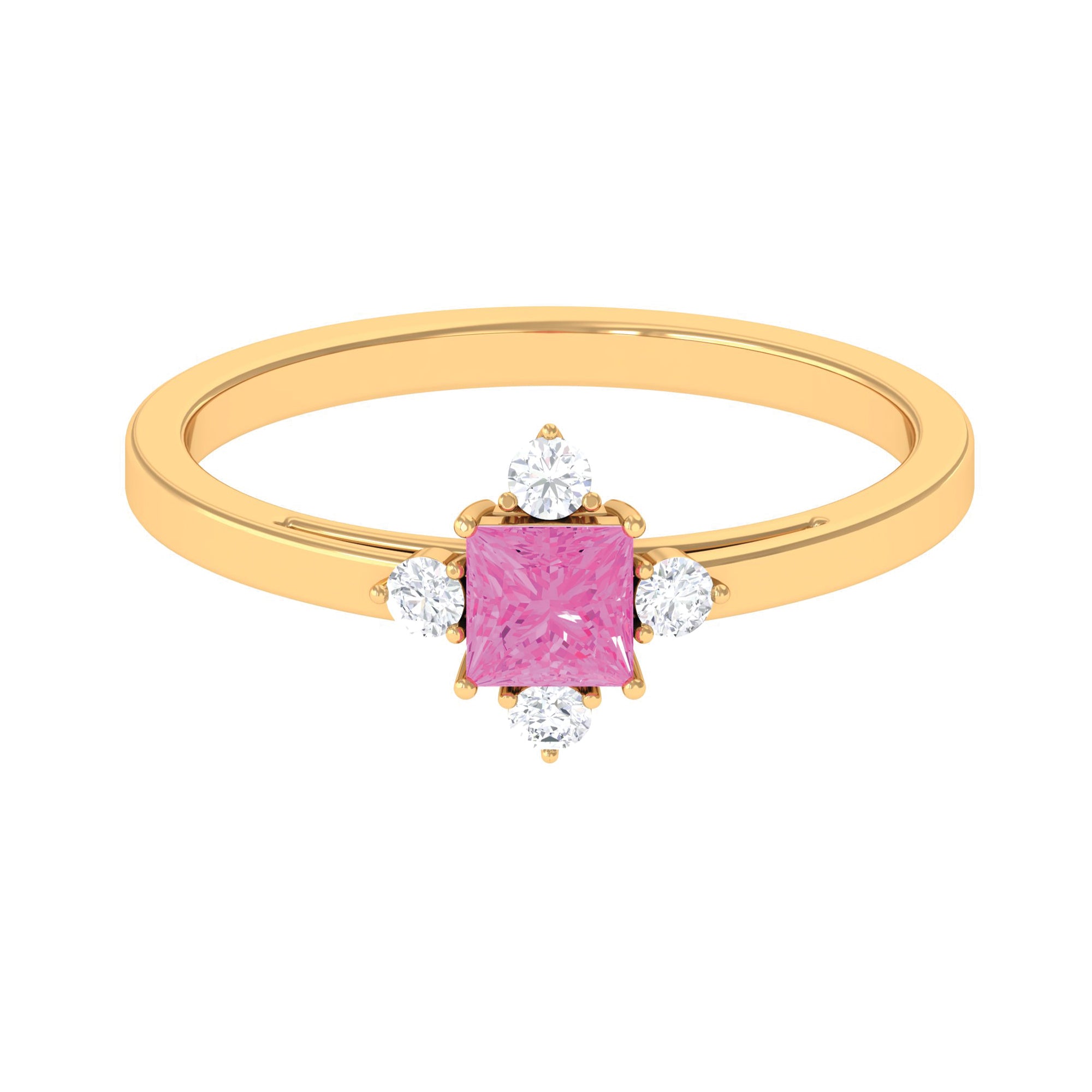 Minimal Princess Cut Pink Sapphire and Diamond Promise Ring Pink Sapphire - ( AAA ) - Quality - Rosec Jewels