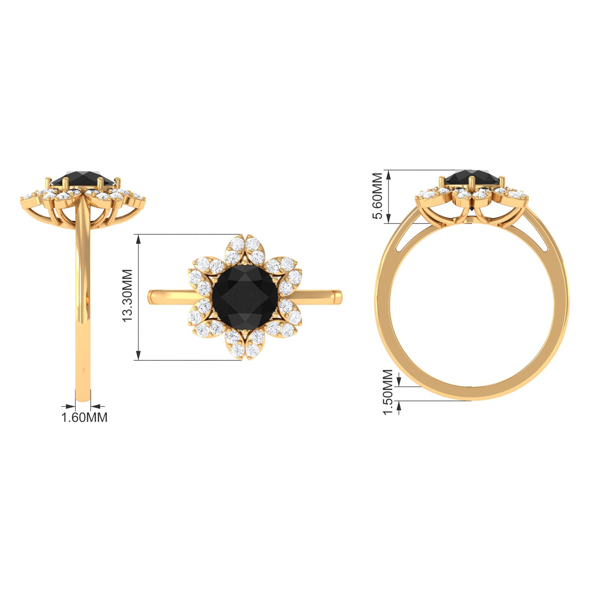 2.25 CT Created Black Diamond Flower Halo Ring with Diamond Lab Created Black Diamond - ( AAAA ) - Quality - Rosec Jewels