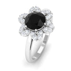 Round Black Onyx Flower Engagement Ring with Diamond Black Onyx - ( AAA ) - Quality - Rosec Jewels