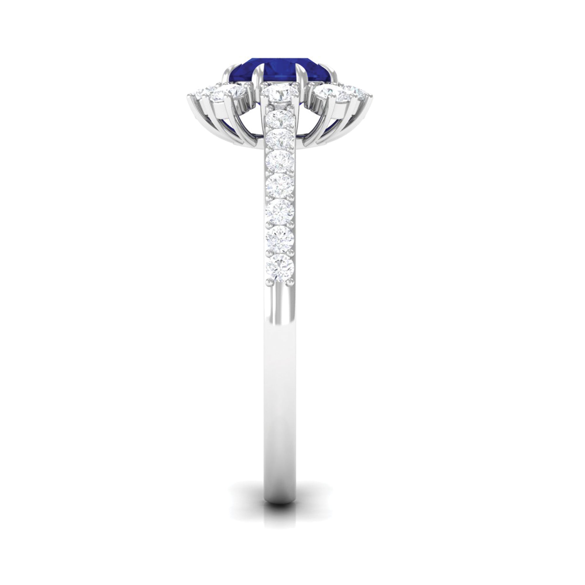 Classic Blue Sapphire Halo Engagement Ring with Diamond Blue Sapphire - ( AAA ) - Quality - Rosec Jewels