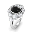 Oval Black Spinel Statement Engagement Ring with Moissanite Halo Black Spinel - ( AAA ) - Quality - Rosec Jewels