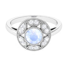 3/4 CT Round Moonstone and Diamond Vintage Engagement Ring Moonstone - ( AAA ) - Quality - Rosec Jewels