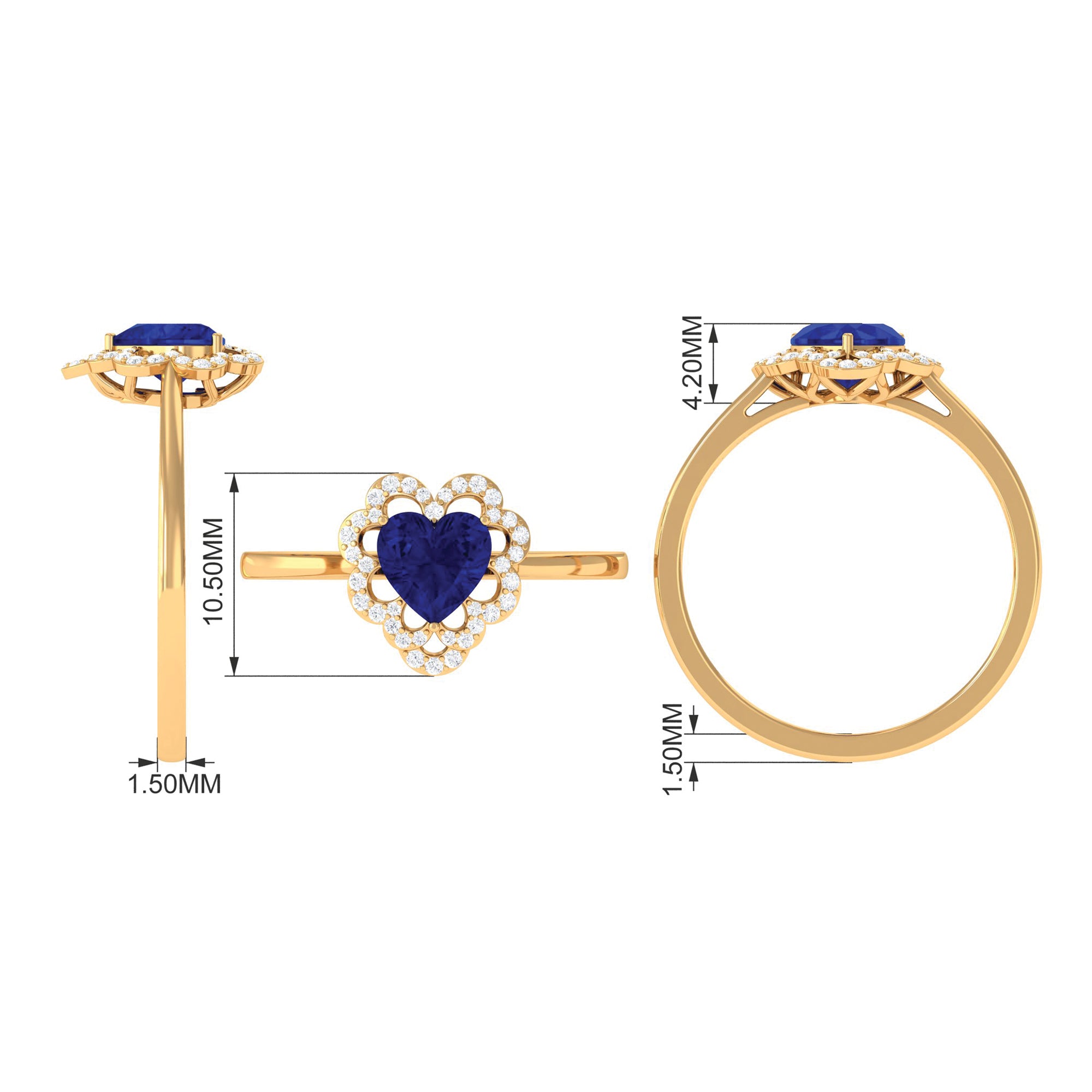 1 CT Heart Lab Created Blue Sapphire Designer Engagement Ring with Diamond Lab Created Blue Sapphire - ( AAAA ) - Quality - Rosec Jewels