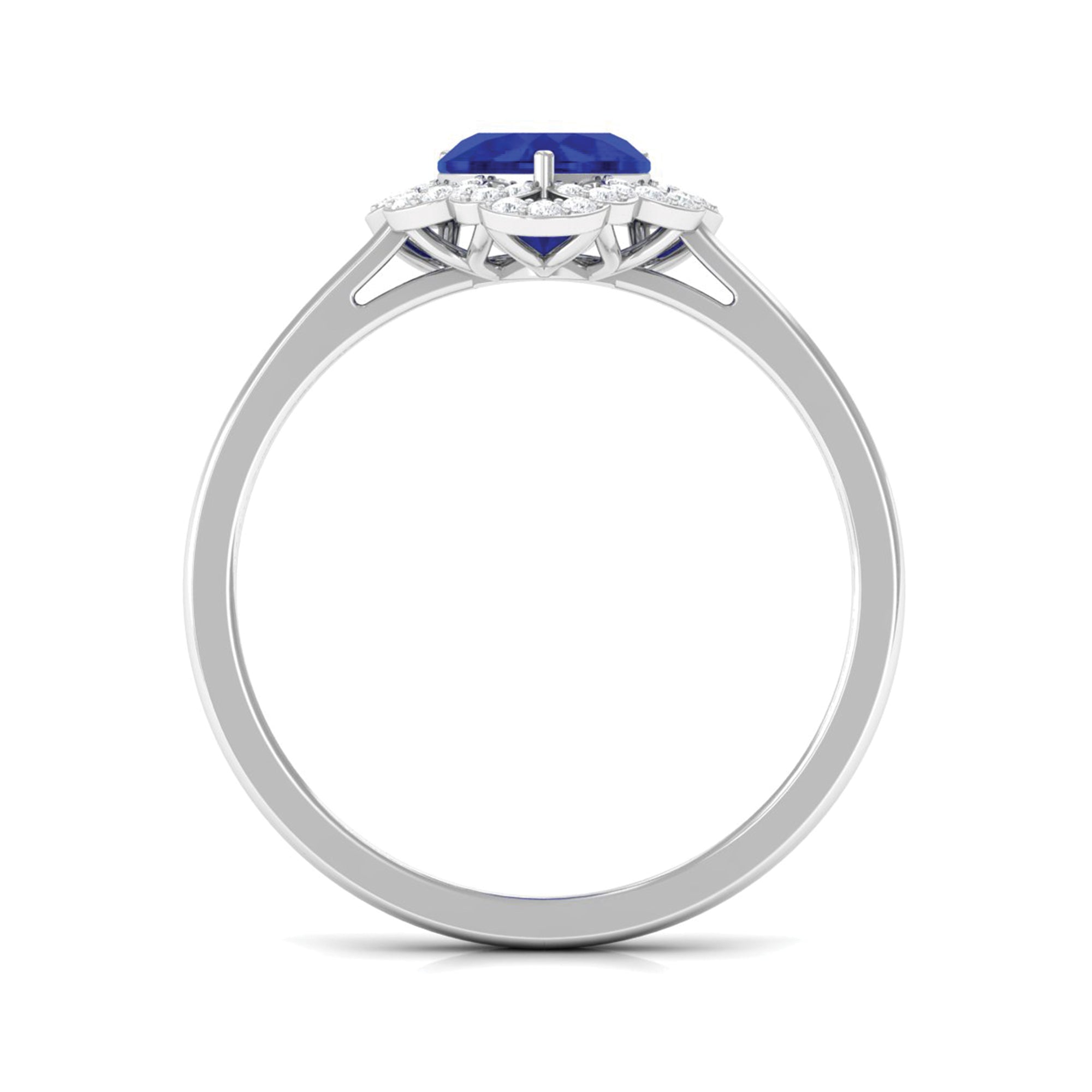 1 CT Heart Lab Created Blue Sapphire Designer Engagement Ring with Diamond Lab Created Blue Sapphire - ( AAAA ) - Quality - Rosec Jewels