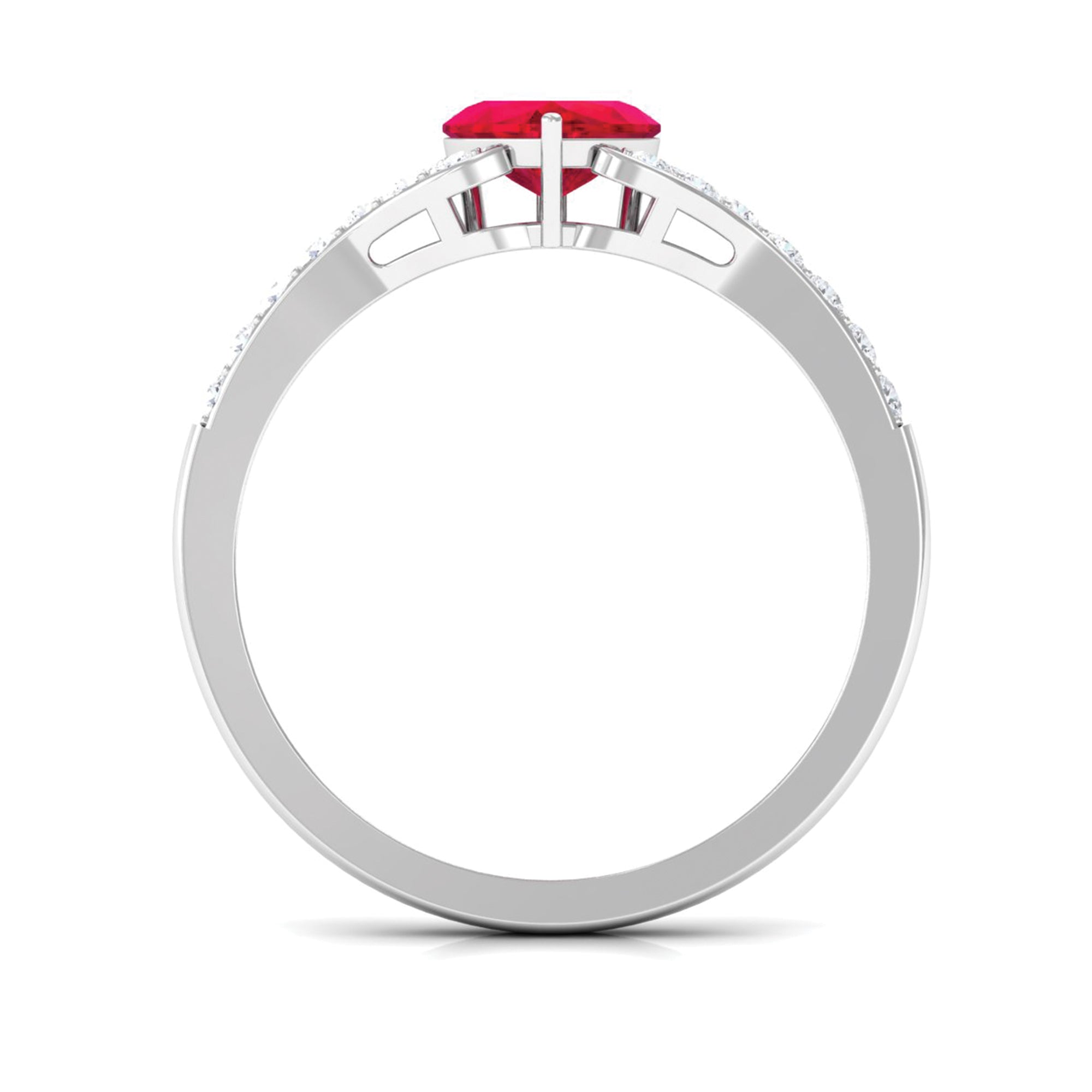 Heart Shape Lab Grown Ruby Engagement Ring with Diamond Lab Created Ruby - ( AAAA ) - Quality - Rosec Jewels