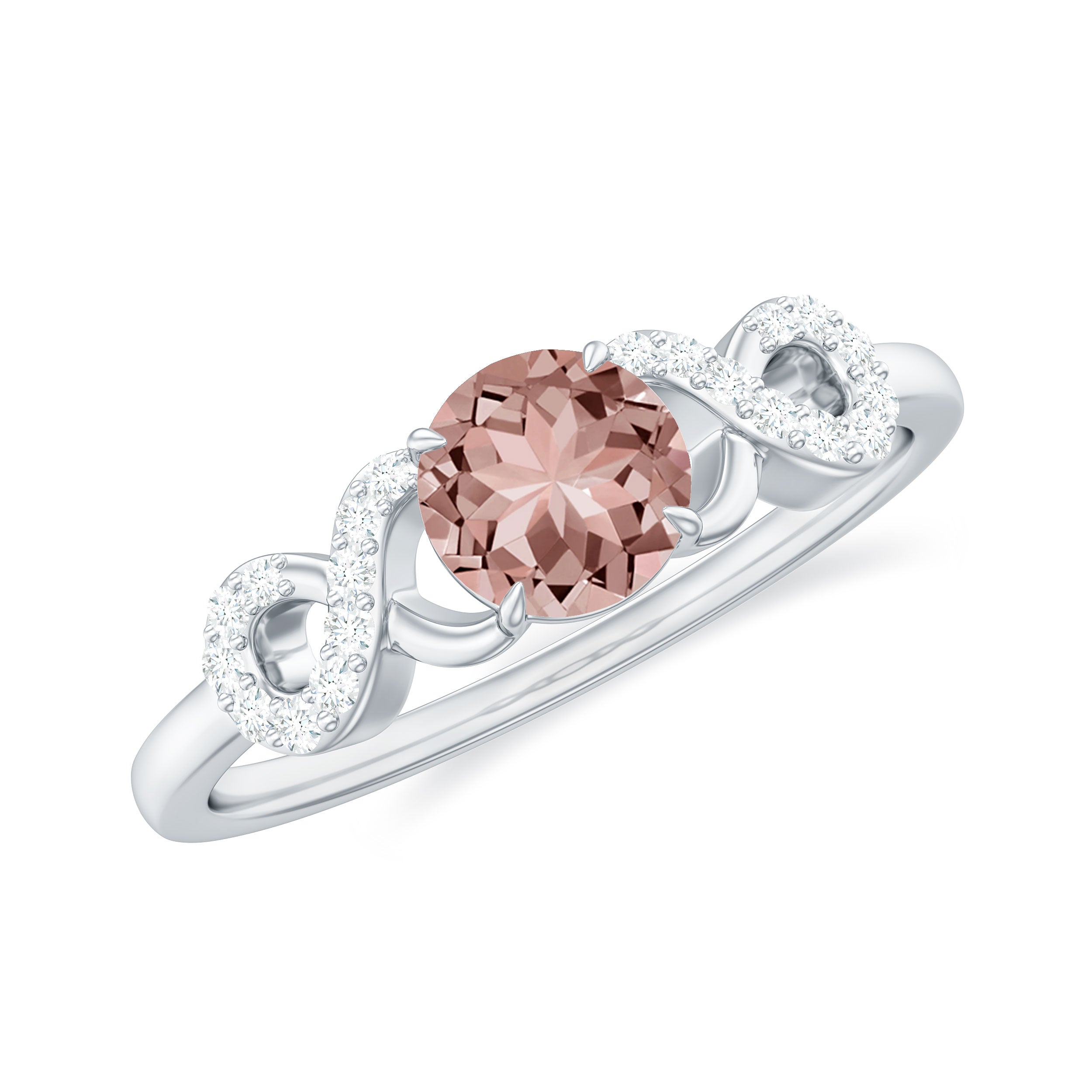 1/2 CT Round Morganite and Diamond Infinity Engagement Ring Morganite - ( AAA ) - Quality - Rosec Jewels