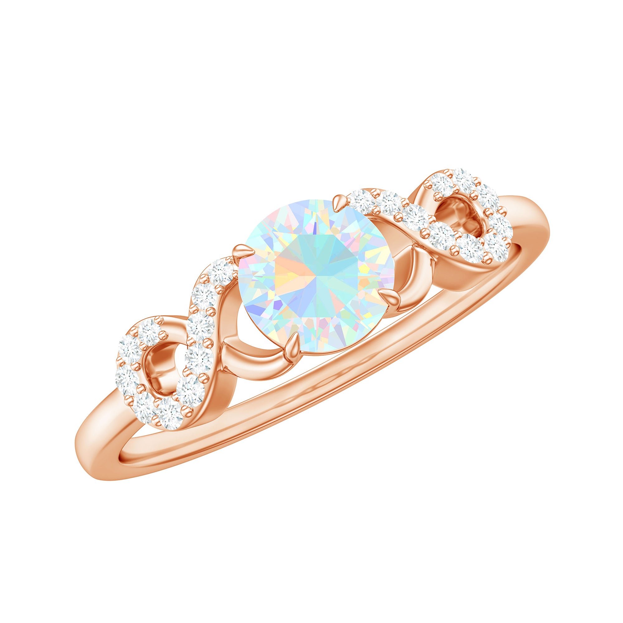 3/4 CT Round Ethiopian Opal Infinity Engagement Ring with Diamond Ethiopian Opal - ( AAA ) - Quality - Rosec Jewels