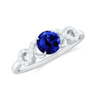 Round Created Blue Sapphire Infinity Engagement Ring with Diamond Lab Created Blue Sapphire - ( AAAA ) - Quality - Rosec Jewels