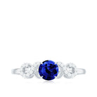 Round Created Blue Sapphire Infinity Engagement Ring with Diamond Lab Created Blue Sapphire - ( AAAA ) - Quality - Rosec Jewels