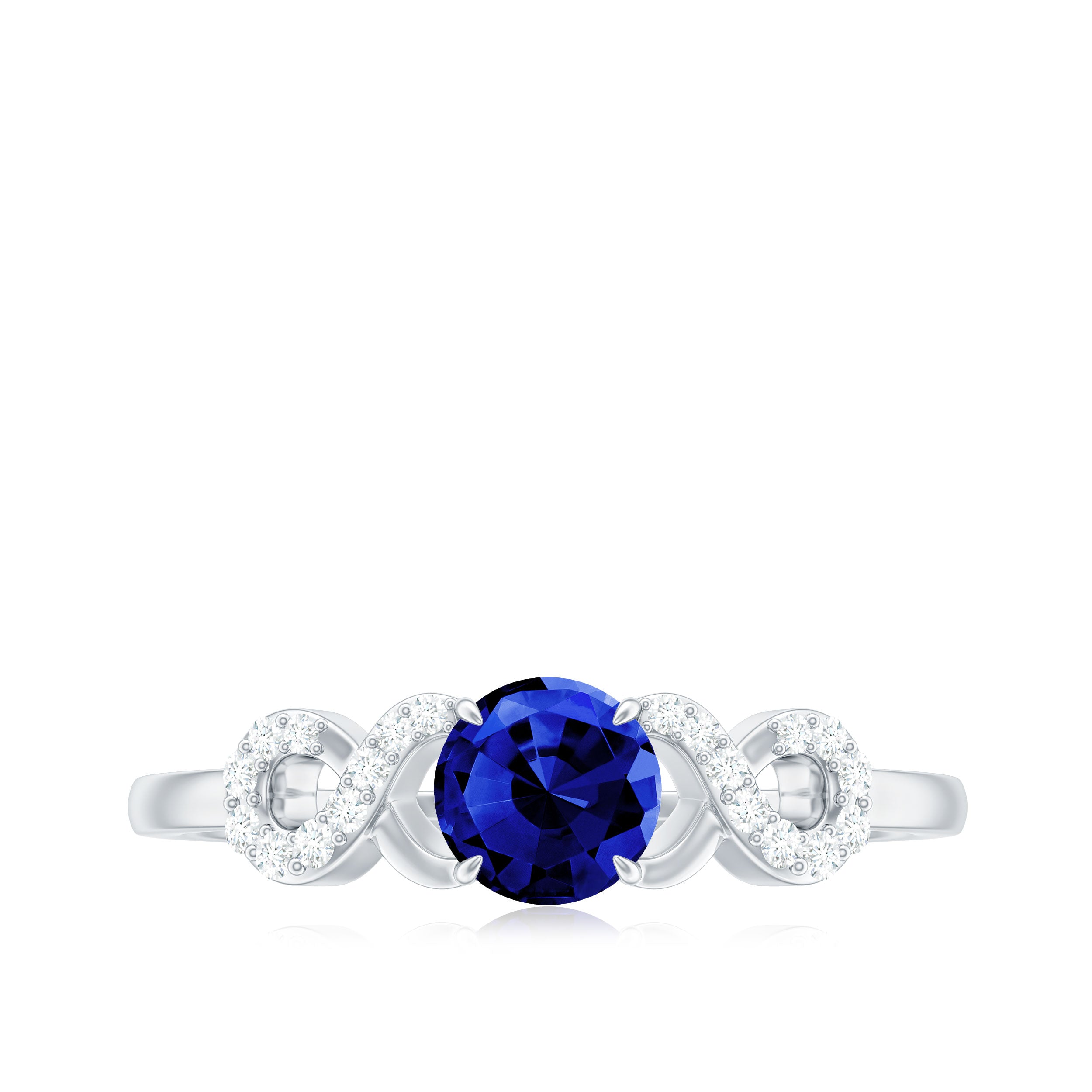 Round Created Blue Sapphire Infinity Engagement Ring with Diamond Lab Created Blue Sapphire - ( AAAA ) - Quality - Rosec Jewels