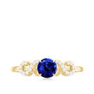 Round Created Blue Sapphire Infinity Engagement Ring with Diamond Lab Created Blue Sapphire - ( AAAA ) - Quality - Rosec Jewels