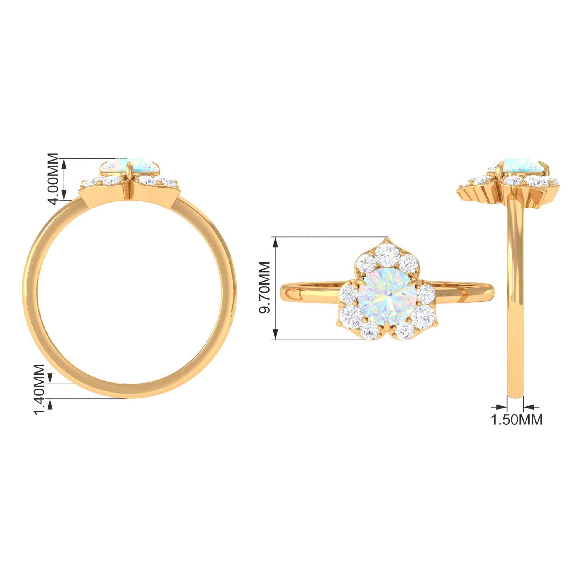 Round Ethiopian Opal Flower Engagement Ring with Diamond Ethiopian Opal - ( AAA ) - Quality - Rosec Jewels