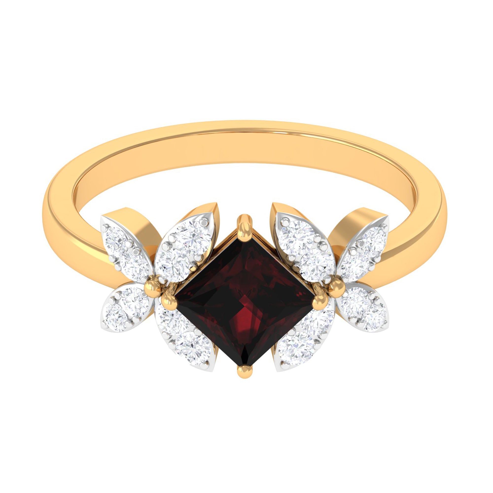 2 CT Princess Cut Garnet Flower Engagement Ring with Diamond Garnet - ( AAA ) - Quality - Rosec Jewels