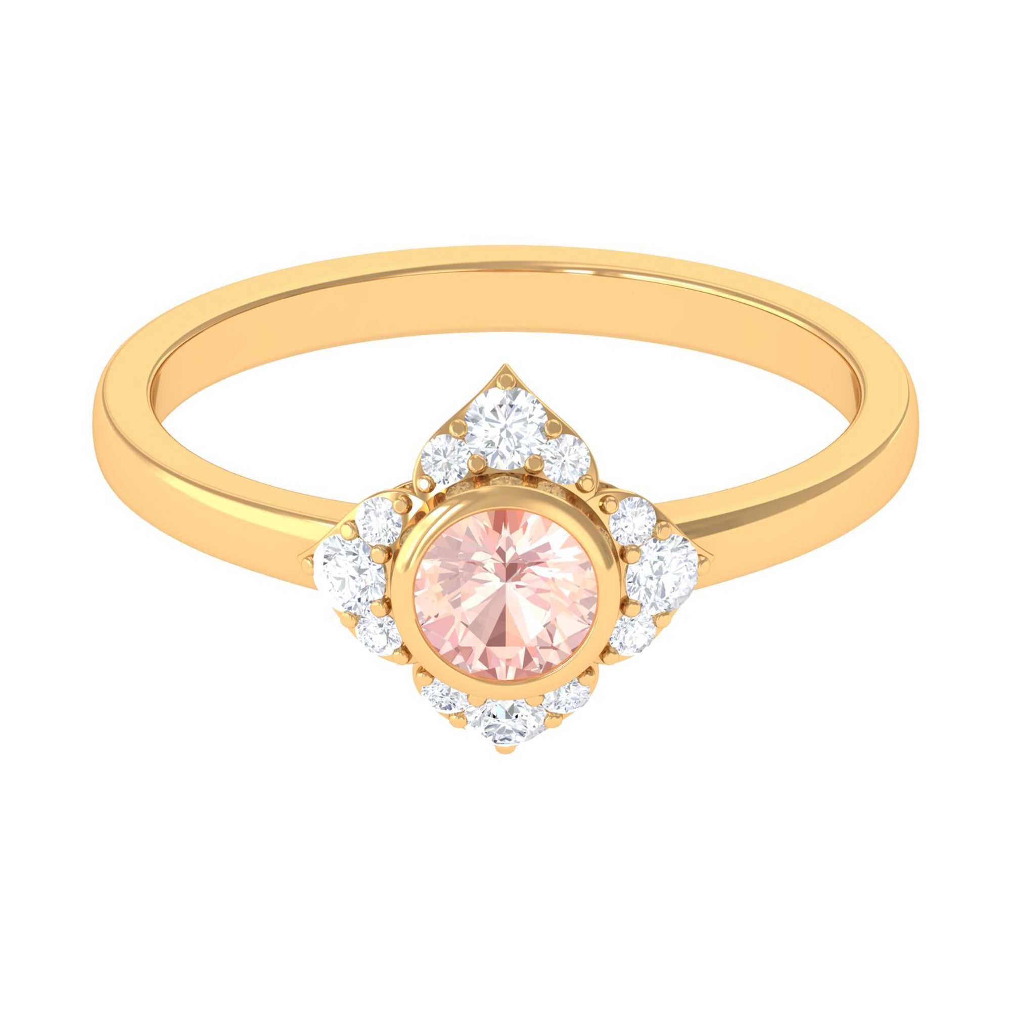 Vintage Morganite Flower Engagement Ring with Diamond Morganite - ( AAA ) - Quality - Rosec Jewels