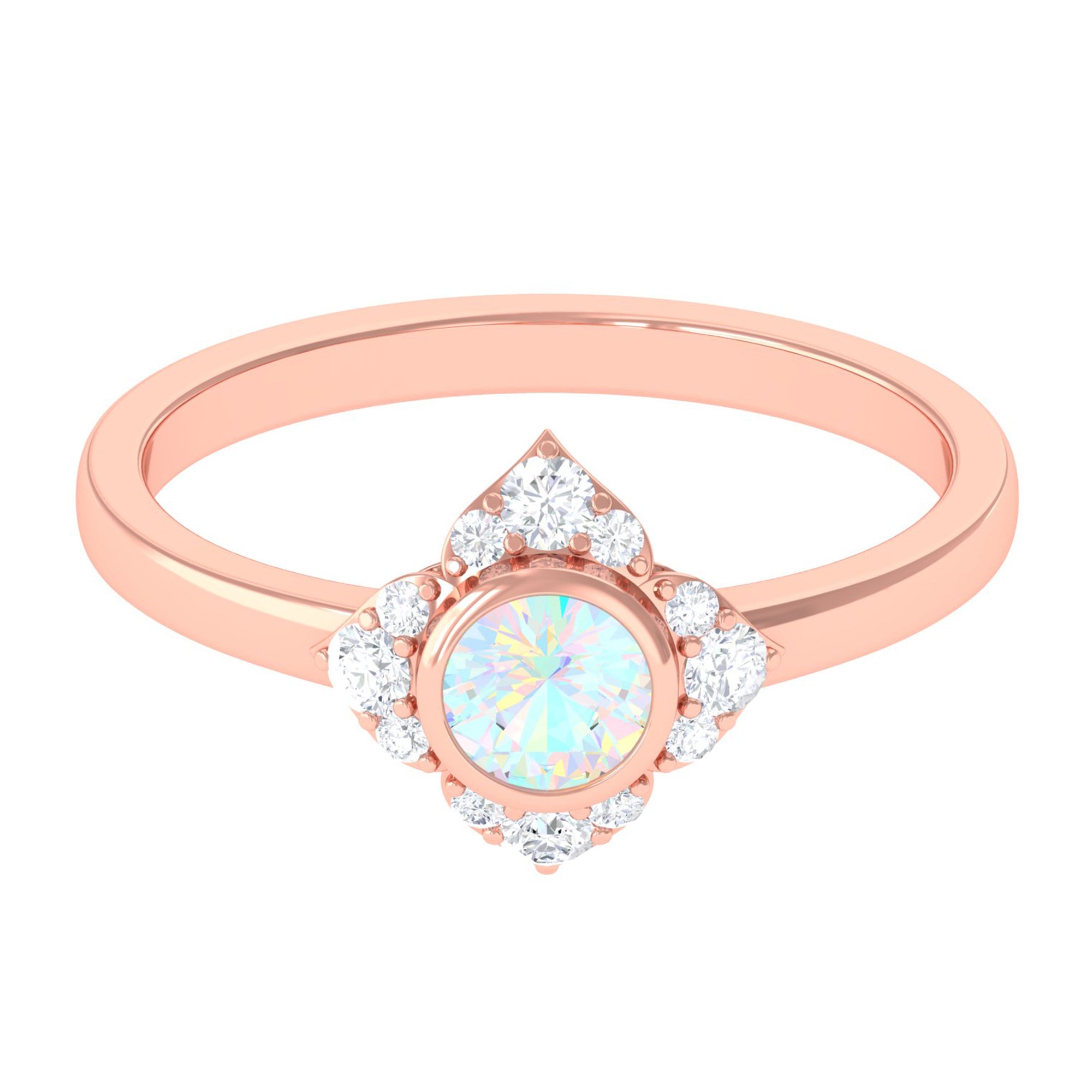 Bezel Set Ethiopian Opal Flower Engagement Ring with Diamond Ethiopian Opal - ( AAA ) - Quality - Rosec Jewels