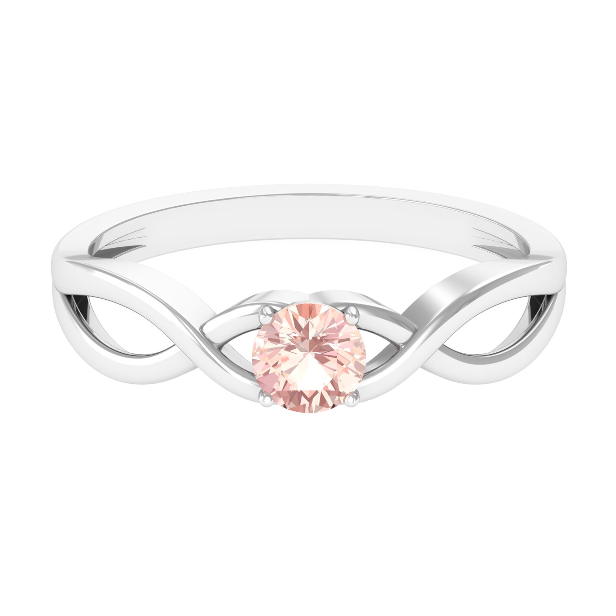 Round Morganite Solitaire Promise Ring in Crossover Shank Morganite - ( AAA ) - Quality - Rosec Jewels