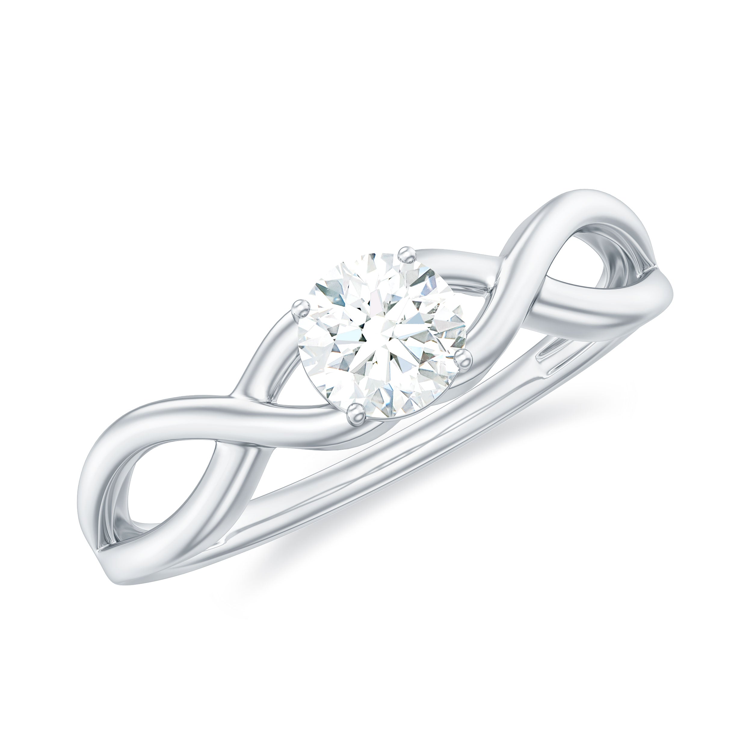 Round Moissanite Solitaire Crossover Ring in Gold Moissanite - ( D-VS1 ) - Color and Clarity - Rosec Jewels