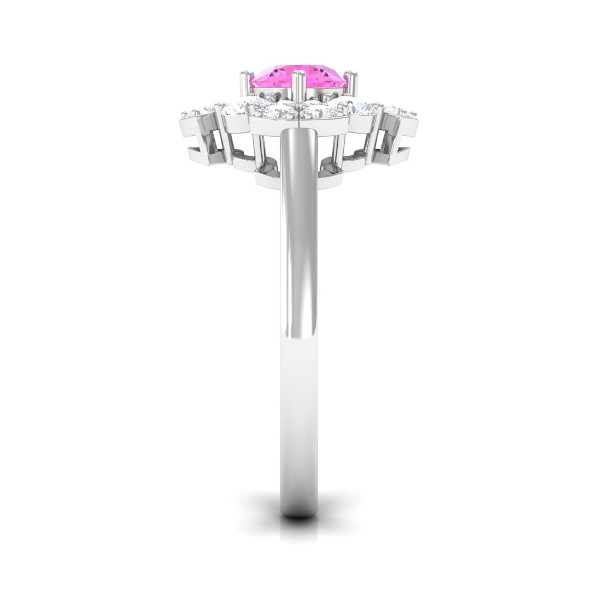 Real Pink Sapphire Flower Engagement Ring with Diamond Pink Sapphire - ( AAA ) - Quality - Rosec Jewels