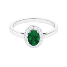 Oval Shape Created Emerald and Diamond Classic Halo Engagement Ring Lab Created Emerald - ( AAAA ) - Quality - Rosec Jewels