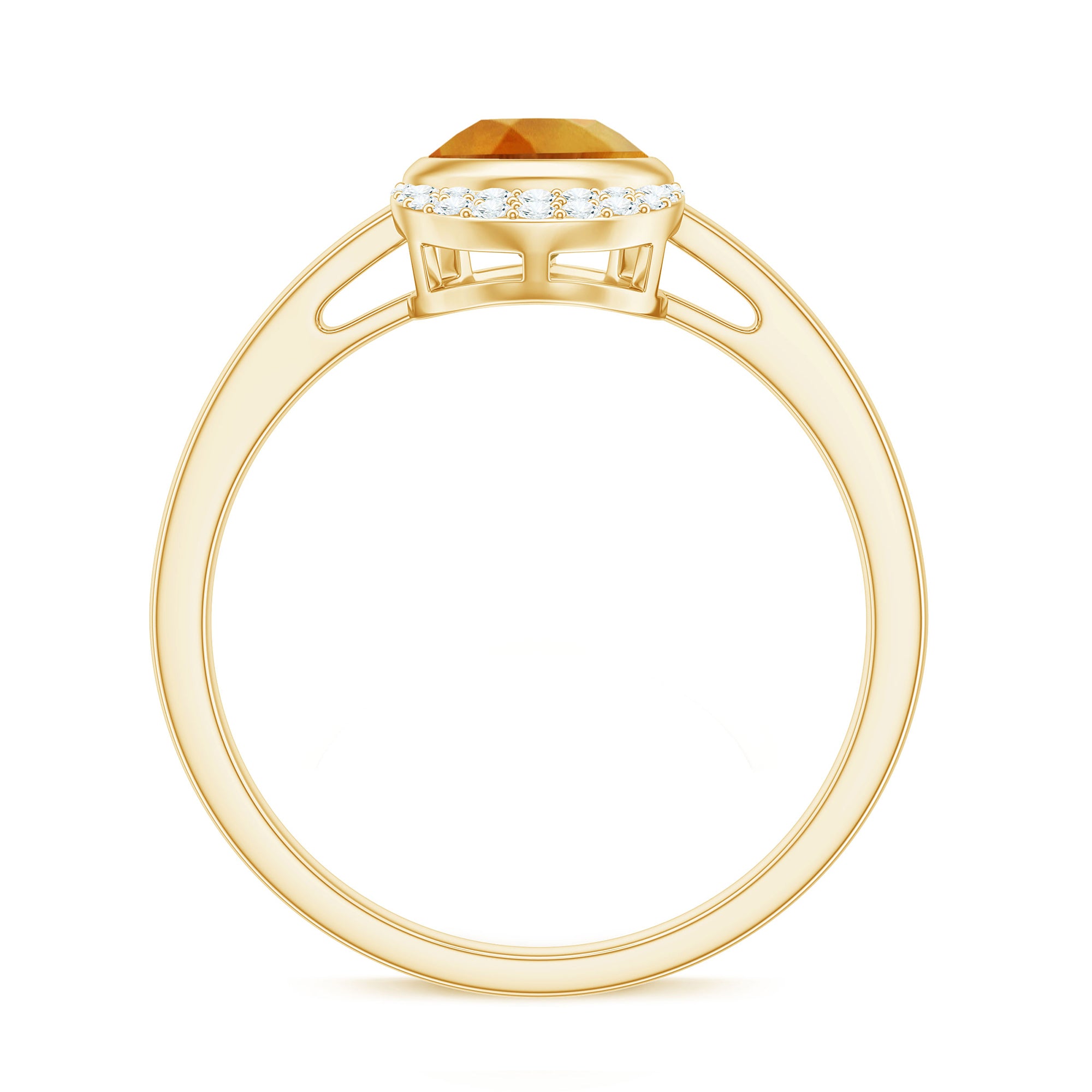 Bezel Set Citrine Teardrop Cocktail Engagement Ring with Diamond Accent Citrine - ( AAA ) - Quality - Rosec Jewels