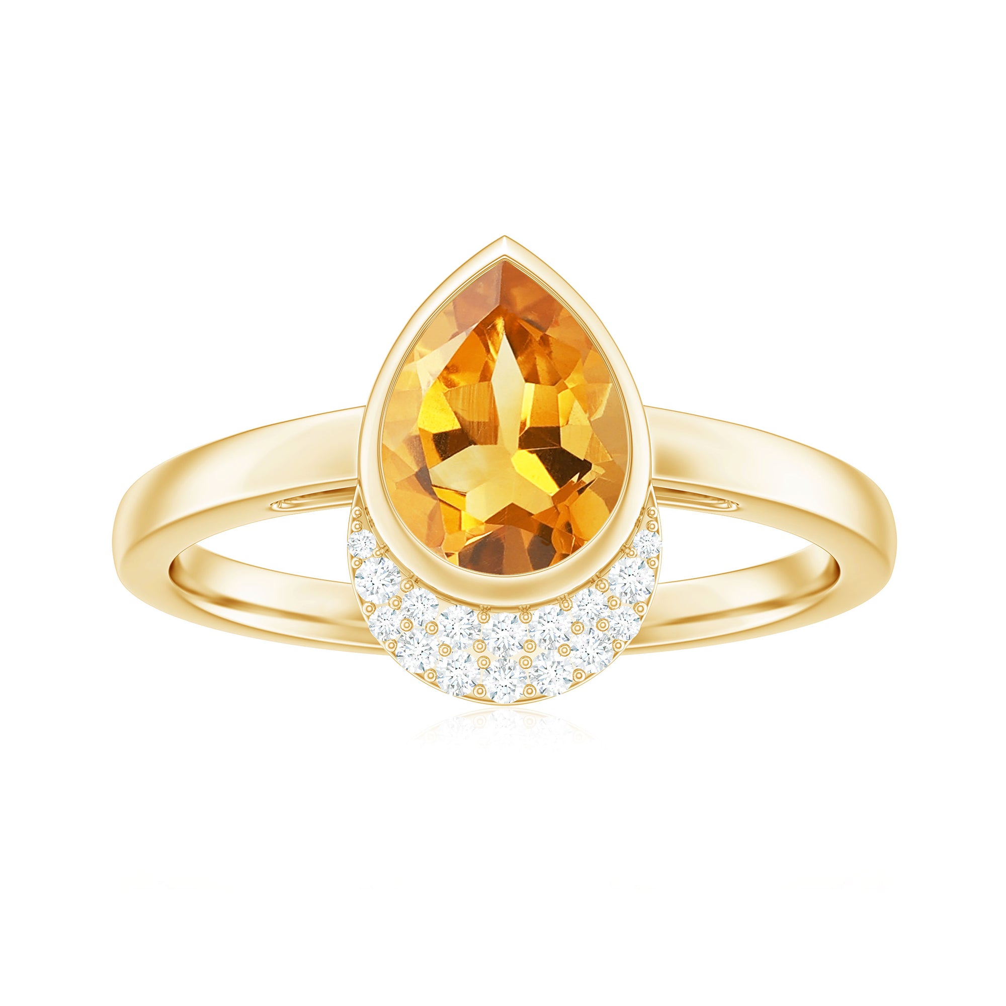 Bezel Set Citrine Teardrop Cocktail Engagement Ring with Diamond Accent Citrine - ( AAA ) - Quality - Rosec Jewels