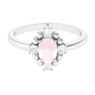 Oval Rose Quartz Cocktail Ring with Diamond Rose Quartz - ( AAA ) - Quality - Rosec Jewels