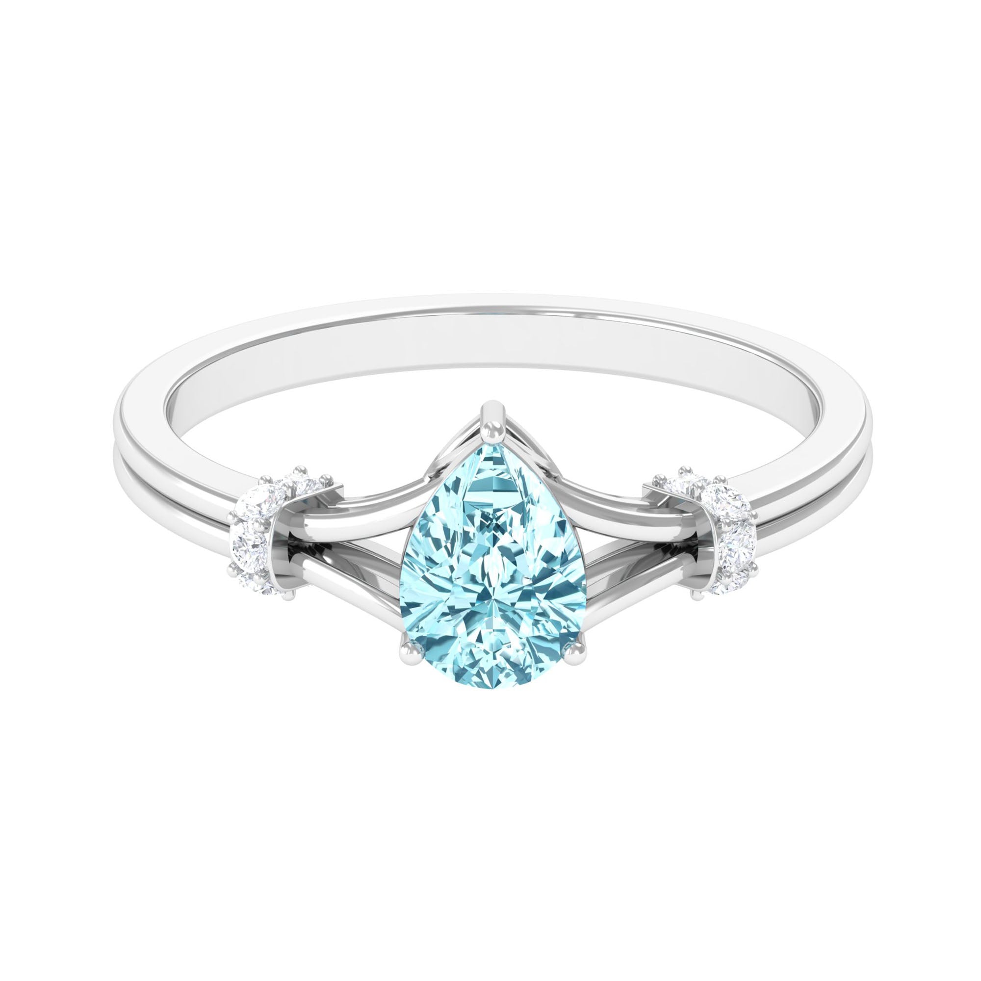 Pear Shape Aquamarine and Diamond Solitaire Ring in Split Shank Aquamarine - ( AAA ) - Quality - Rosec Jewels