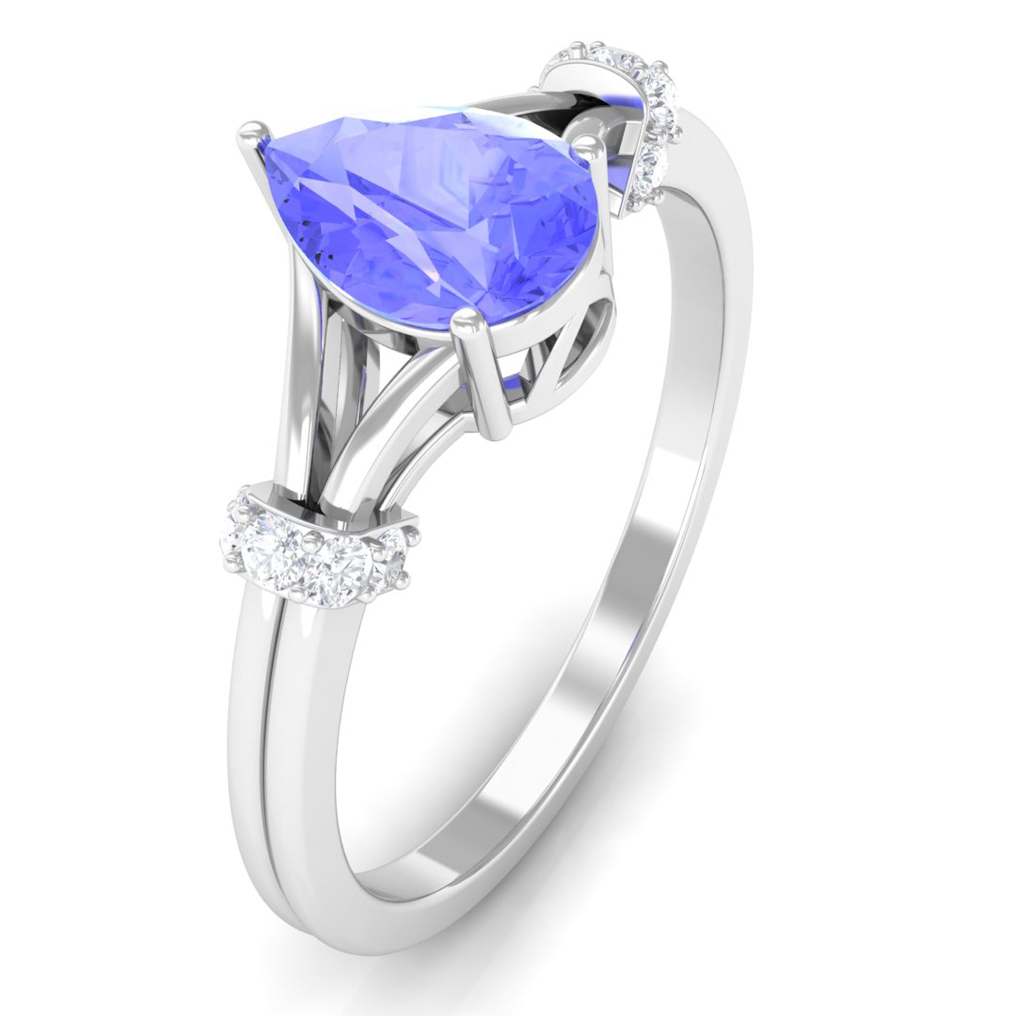 Pear Shape Tanzanite and Diamond Solitaire Ring in Split Shank Tanzanite - ( AAA ) - Quality - Rosec Jewels