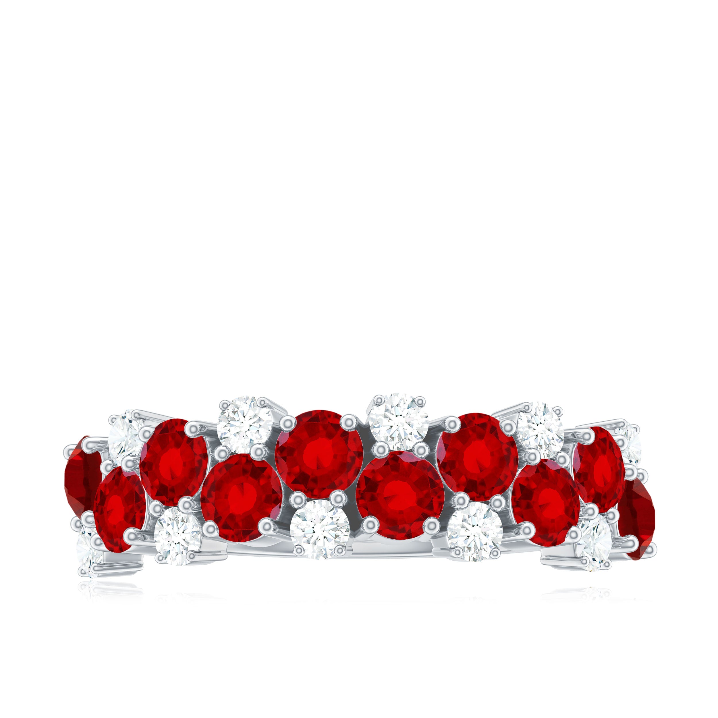 2 CT Round Created Ruby and Moissanite Cluster Half Eternity Ring Lab Created Ruby - ( AAAA ) - Quality - Rosec Jewels