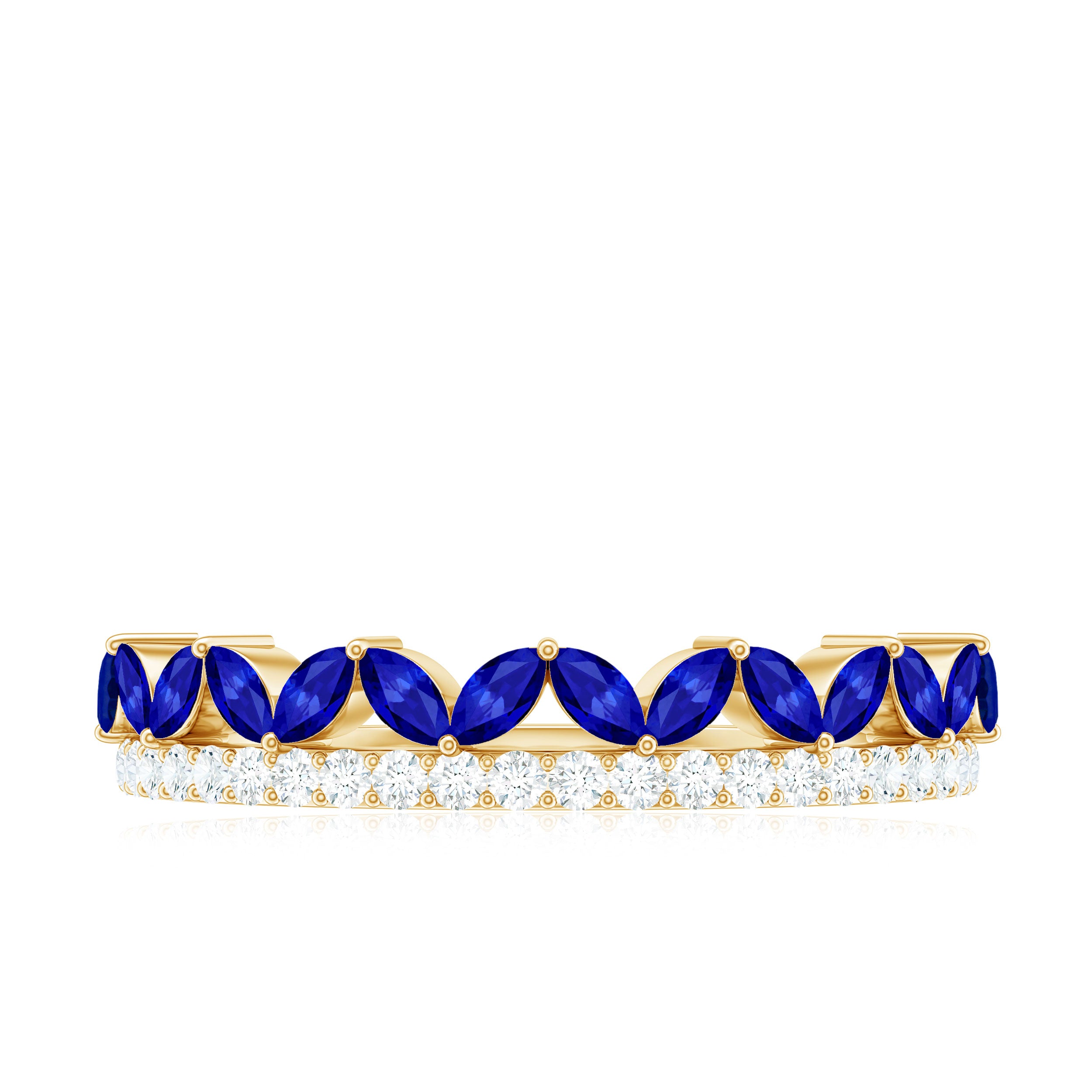 Marquise Cut Created Blue Sapphire Half Eternity Stackable Ring with Diamond Lab Created Blue Sapphire - ( AAAA ) - Quality - Rosec Jewels