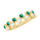 Simple Bezel Set Round Created Emerald and Moissanite Half Eternity Ring Lab Created Emerald - ( AAAA ) - Quality - Rosec Jewels