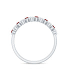 Simple Bezel Set Round Created Ruby and Moissanite Half Eternity Ring Lab Created Ruby - ( AAAA ) - Quality - Rosec Jewels