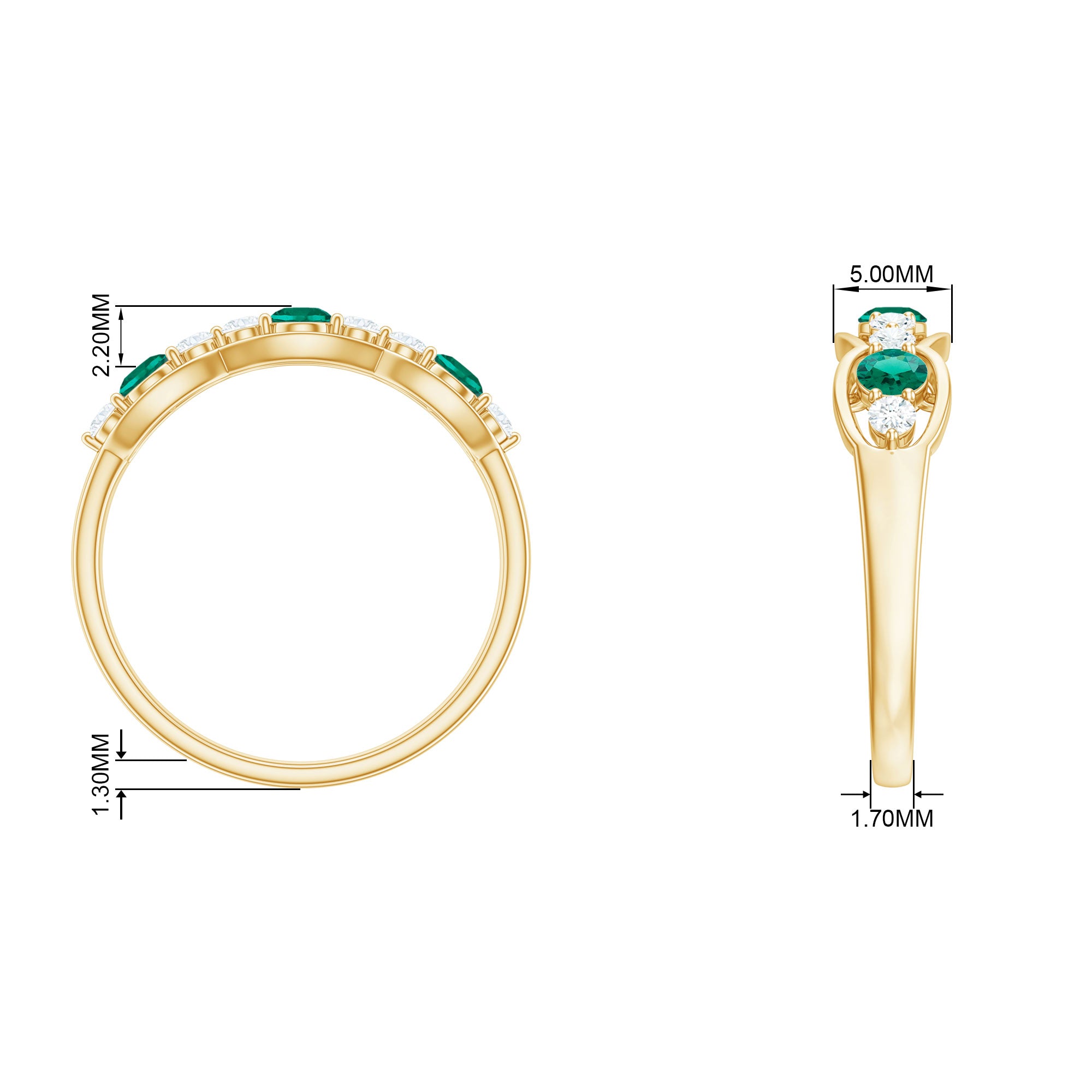 1 CT Round Shape Certified Created Emerald and Diamond Anniversary Ring Lab Created Emerald - ( AAAA ) - Quality - Rosec Jewels