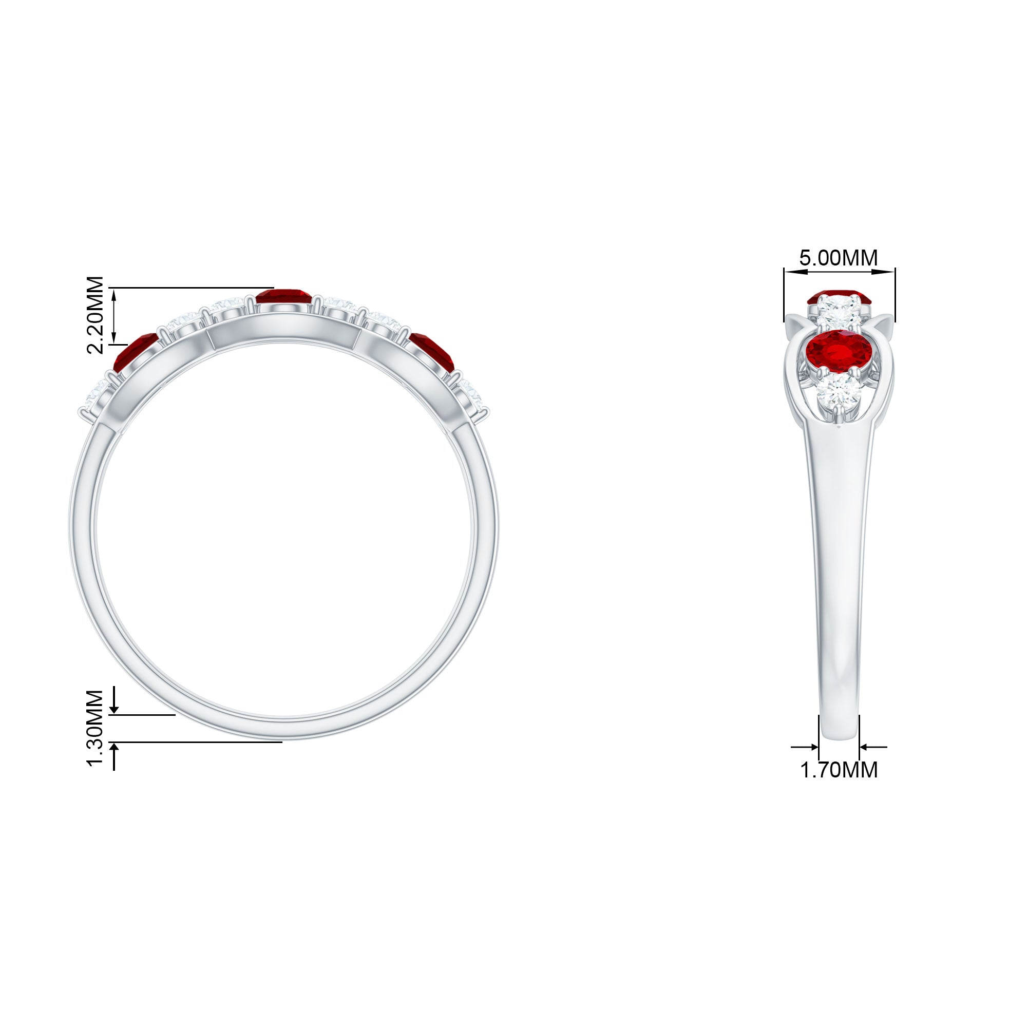 Round Shape Certified Created Ruby and Diamond Anniversary Ring Lab Created Ruby - ( AAAA ) - Quality - Rosec Jewels