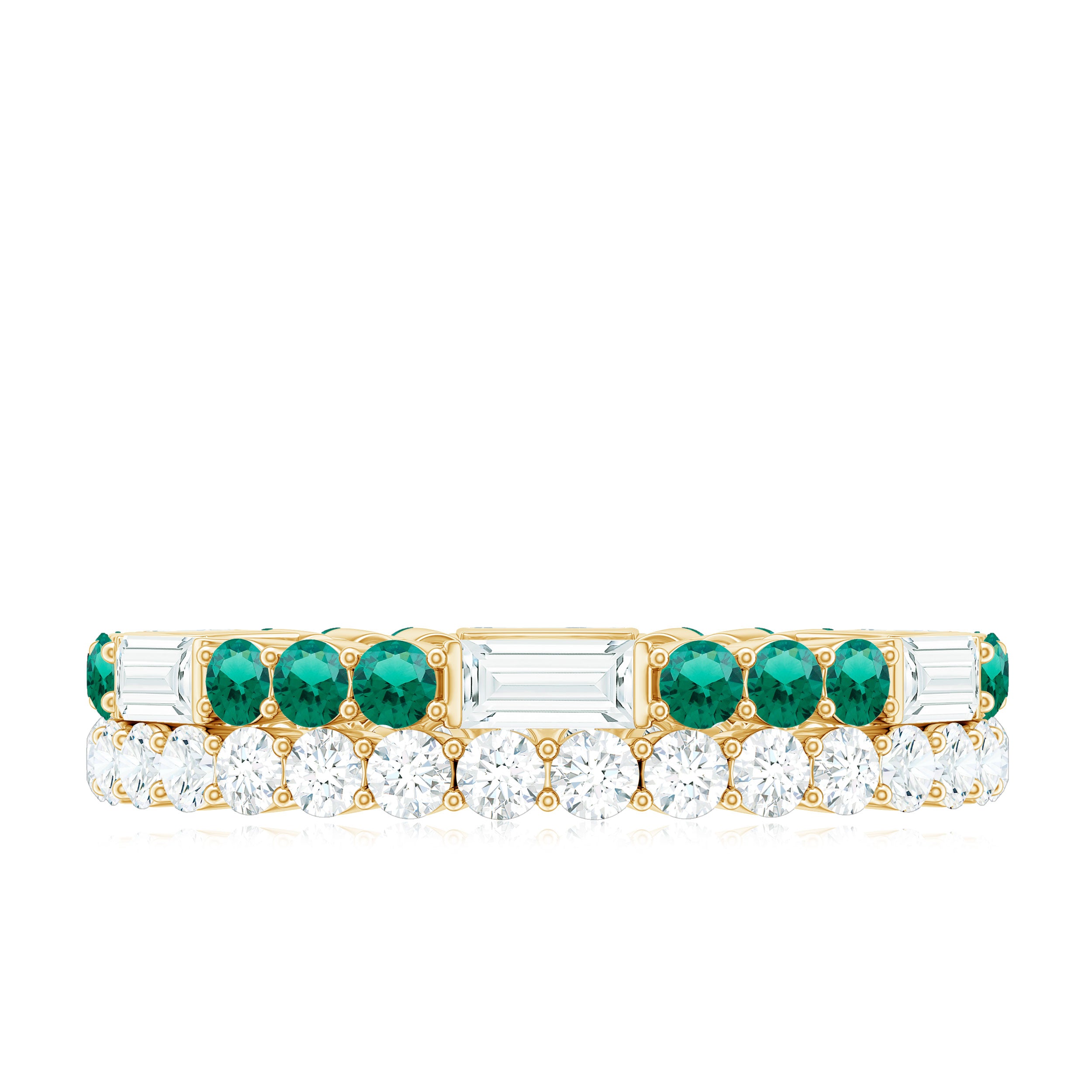 Classic Created Emerald and Moissanite Two Row Eternity Band Ring Lab Created Emerald - ( AAAA ) - Quality - Rosec Jewels