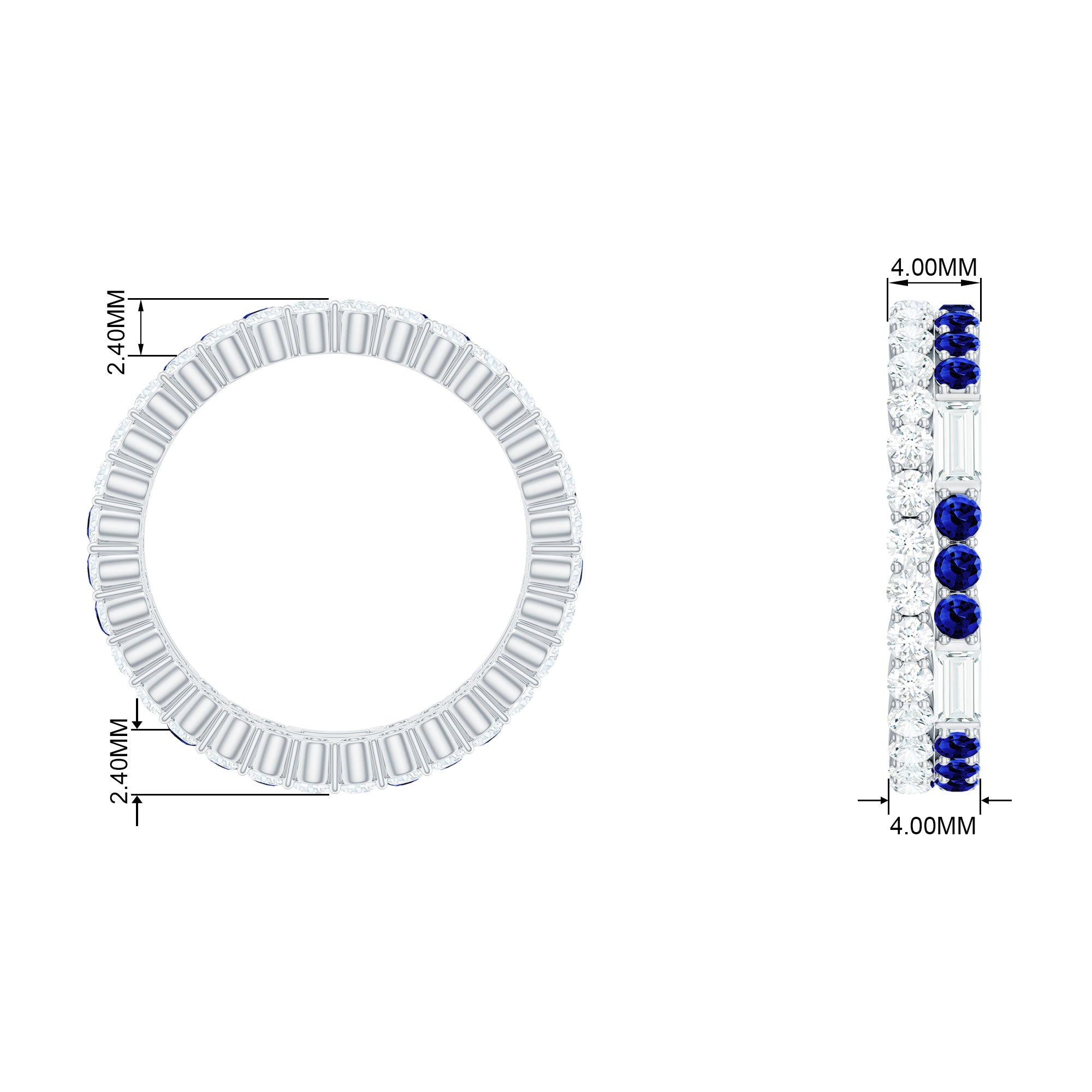 Classic Created Blue Sapphire and Moissanite Two Row Eternity Band Ring Lab Created Blue Sapphire - ( AAAA ) - Quality - Rosec Jewels